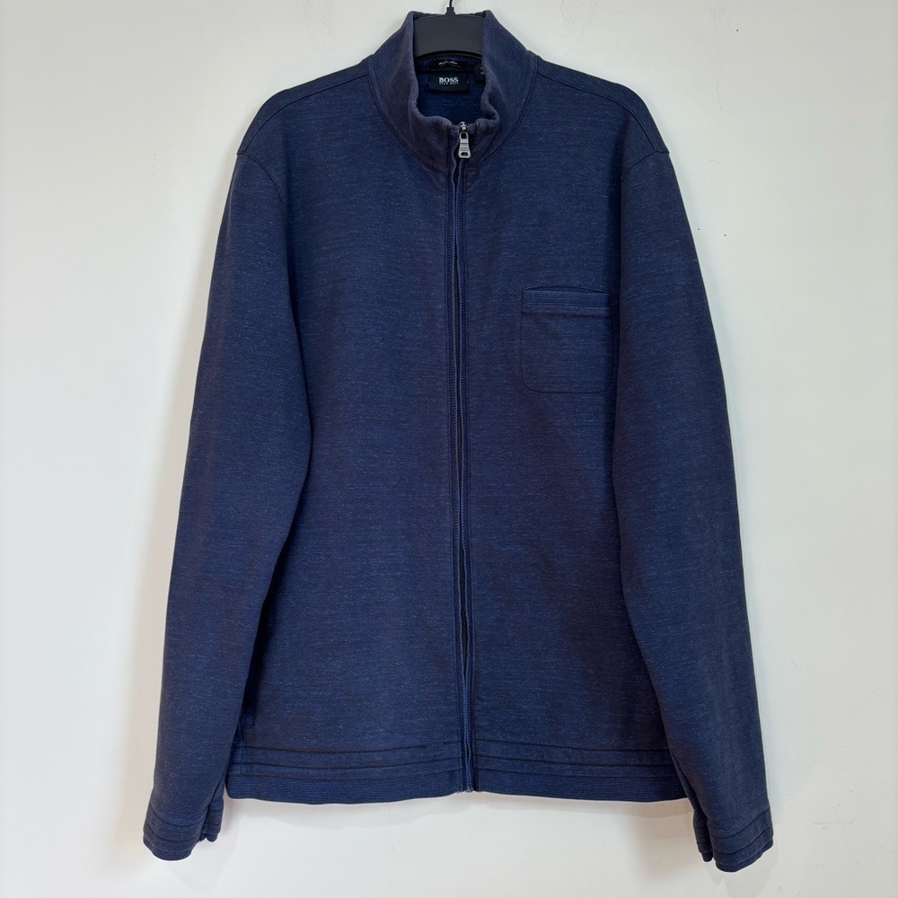 HUGO BOSS Men's XL Navy Jacket Full Zip Regular Fit Light Ribbed Long Sleeve